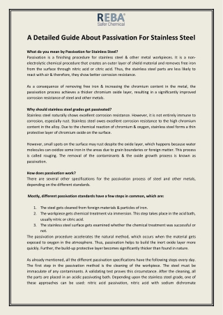 Passivation For Stainless Steel