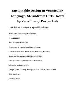 Sustainable Design In Vernacular Language: St. Andrews Girls Hostel by Zero Ener