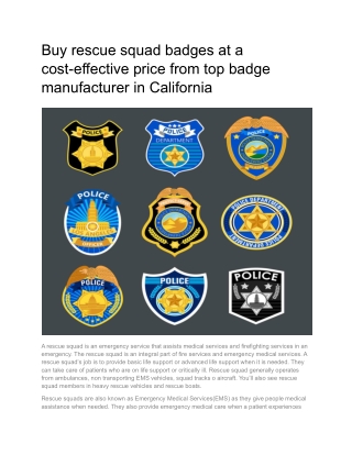 Buy rescue squad badges at a cost-effective price from top badge manufacturer in California