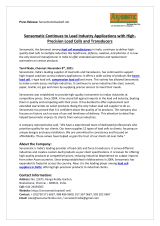 Sensomatic Continues to Lead Industry Applications with High-Precision Load Cell