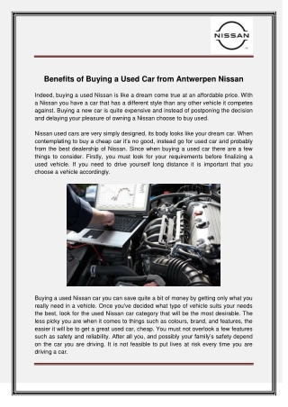 Benefits of Buying a Used Car from Antwerpen Nissan