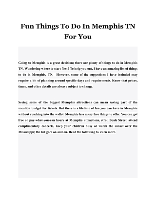 Fun Things To Do In Memphis TN For You
