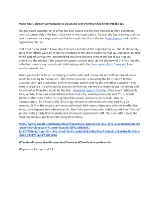 Make Your Journey Comfortable in Cleveland with PAPERCHASE ENTERPRISES LLC-converted