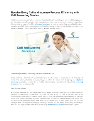 Receive Every Call and Increase Process Efficiency with Call Answering Service