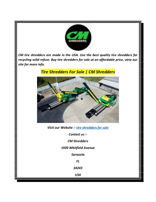Tire Shredders For Sale  CM Shredders