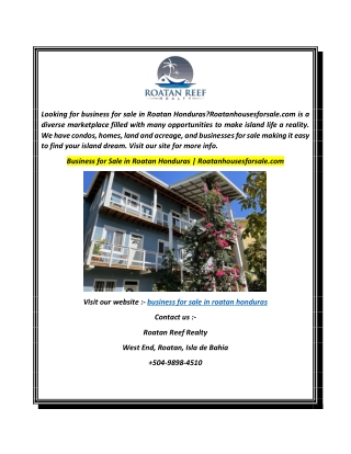 Business for Sale in Roatan Honduras  Roatanhousesforsale.com