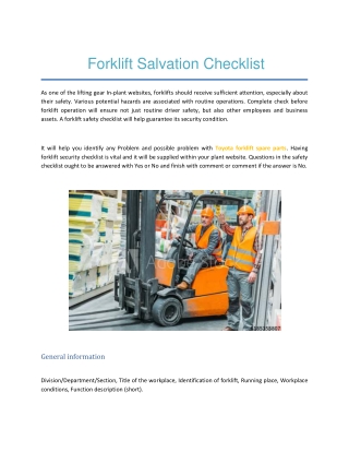 Forklift Salvation Checklist