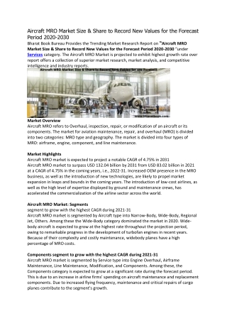 Aircraft MRO Market Size & Share to Record New Values for the Forecast Period 20