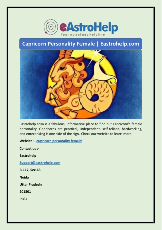 Capricorn Personality Female | Eastrohelp.com