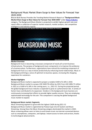 Background Music Market Share Surge to New Values for Forecast Year 2020-2030