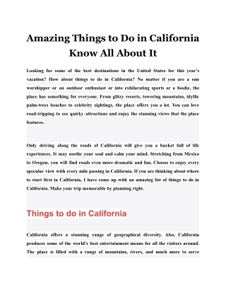 Amazing Things to Do in California Know All About It