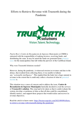 Efforts to Retrieve Revenue with Truenorth during the Pandemic