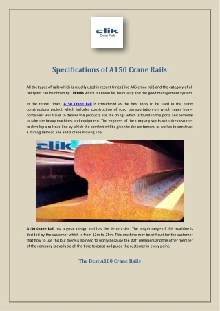 Specifications of A150 Crane Rails