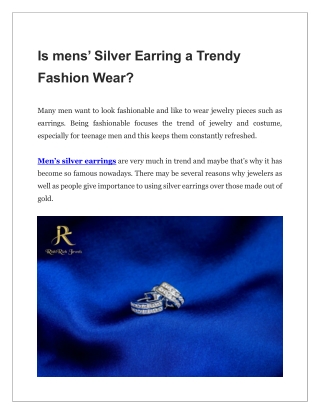 Is mens Silver Earring a Trendy Fashion Wear