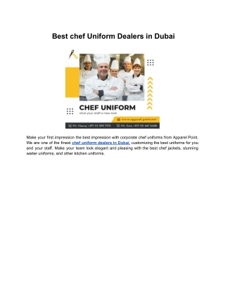 Best chef Uniform Dealers in Dubai