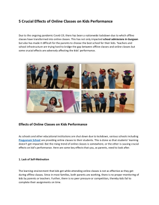 5 Crucial Effects of Online Classes on Kids Performance