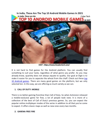 In India, These Are The Top 10 Android Mobile Games In 2021