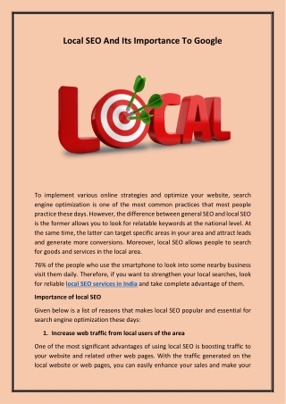 Local SEO And Its Importance To Google