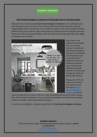 Top 10 Interior Designers in Chennai to Find the Best One for Your Next Project
