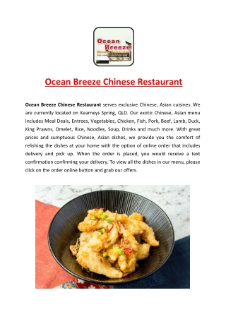 5% Off- Ocean Breeze Chinese Restaurant Menu QLD