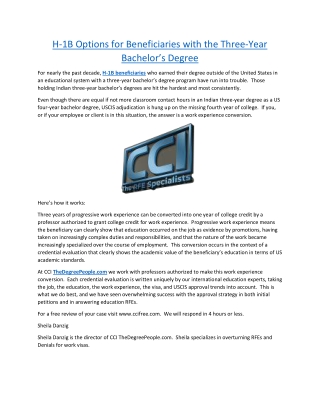 H-1B Options for Beneficiaries with the Three-Year Bachelor’s Degree
