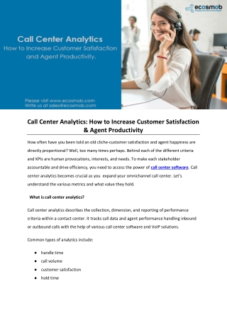 Call Center Analytics - How to Increase Customer Satisfaction & Agent Productivity