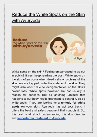 Reduce the White Spots on the Skin with Ayurveda