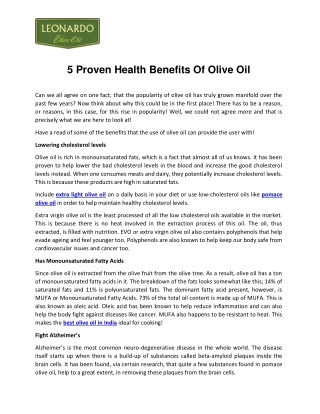 5 Proven Health Benefits Of Olive Oil