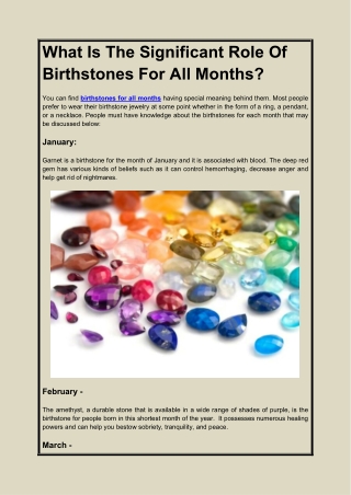 What Is The Significant Role Of Birthstones For All Months