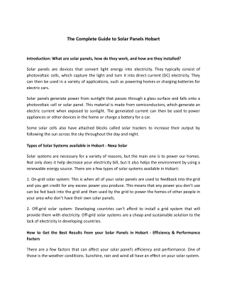 The Complete Guide to Solar Panels Hobart - Nexa Solar