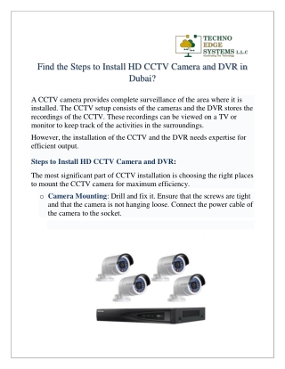 Find the Steps to Install HD CCTV Camera and DVR in Dubai?