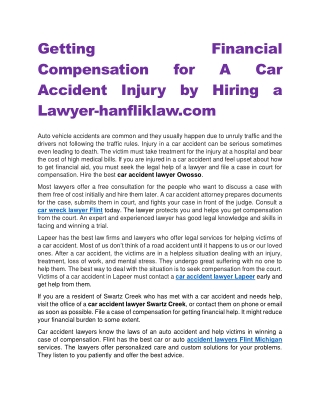 Getting Financial Compensation for A Car Accident Injury by Hiring a Lawyer-hanfliklaw.com