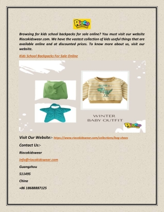 Kids School Backpacks For Sale Online | Riocokidswear.com