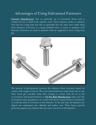 Advantages of Using Galvanised Fasteners