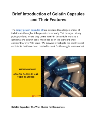 Brief Introduction of Gelatin Capsules and Their Features