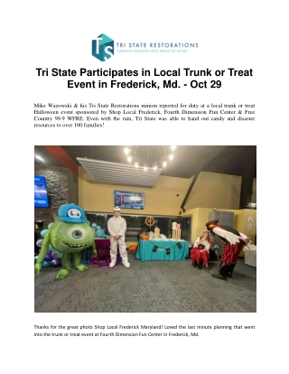 Tri State Participates in Local Trunk or Treat Event in Frederick, Md