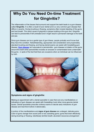 Why Do You Need On-time Treatment for Gingivitis