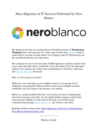 Mass Migration of IT Services Performed by Nero Blanco