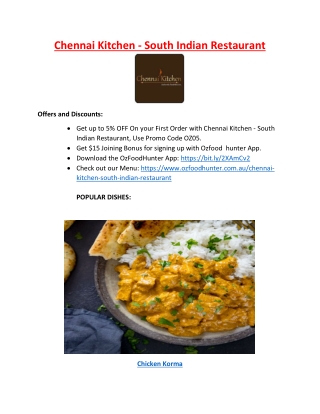 Chennai Kitchen Indian Restaurant Liverpool, NSW – 5% off