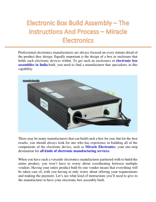 Electronic Box Build Assembly – The Instructions And Process – Miracle Electronics