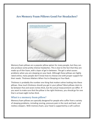 Are Memory Foam Pillows Good For Headaches