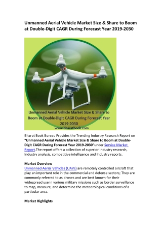 Unmanned Aerial Vehicle Market Size & Share to Boom at Double-Digit CAGR During Forecast Year 2019-2030