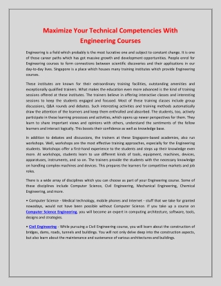 Maximise Your Technical Competencies With Engineering Courses