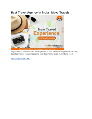 Best Travel Agency in India  Maya Travels
