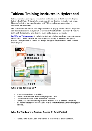 Tableau Training Institutes In Hyderabad