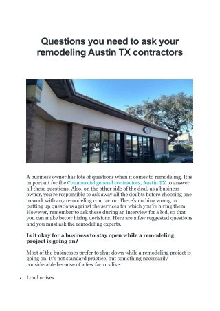 Questions you need to ask your remodeling Austin TX contractors