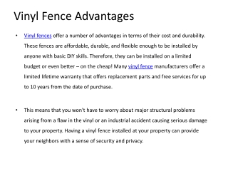 Vinyl Fence Advantages