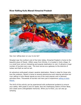 Best time for river rafting in Kullu Manali