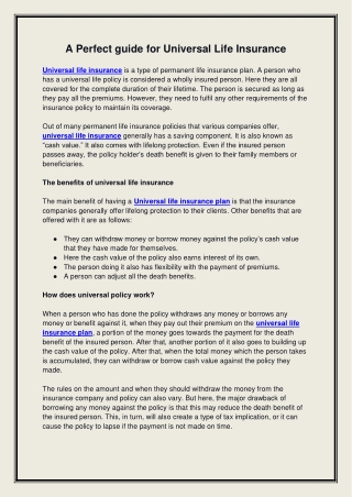 A Perfect guide for Universal Life Insurance