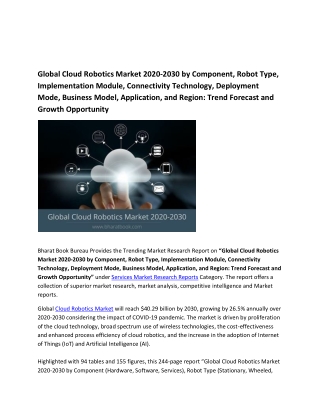 Global Cloud Robotics Market Research Report 2020-2030